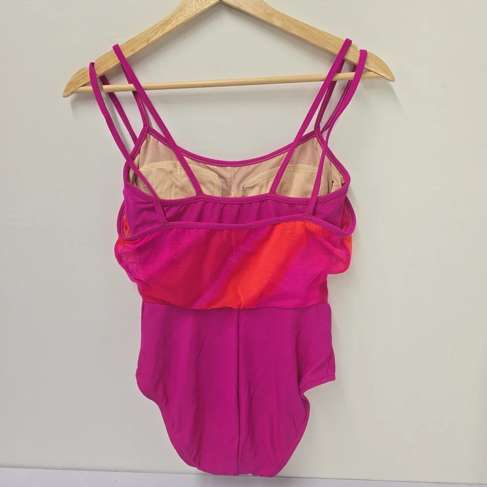 Retro Slim-A-Size‎ Vintage One Piece Swimsuit Pink Orange Mesh Overlay Size 6